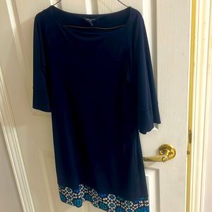 Business casual dress with pattern at the hem
